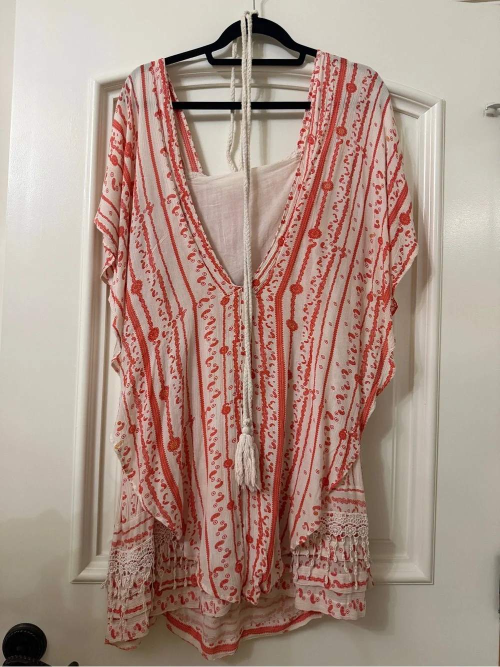 Free People Coral and Cream Backless Boho Mini Dress - Picture 4 of 5